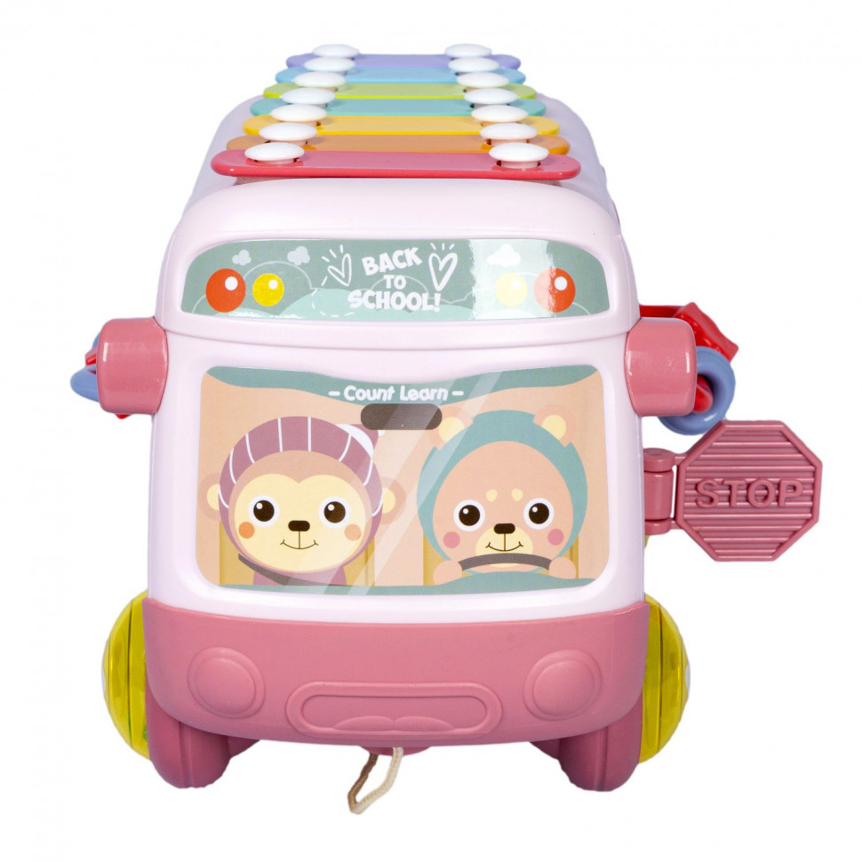 Развивающая игрушка-сортер "Автобус" розовый