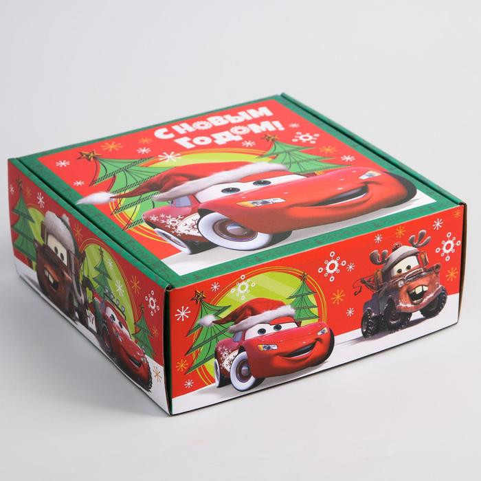 Коробка подарочная складная "С Новым Годом", Тачки, 24.5 × 24.5 × 9.5 см